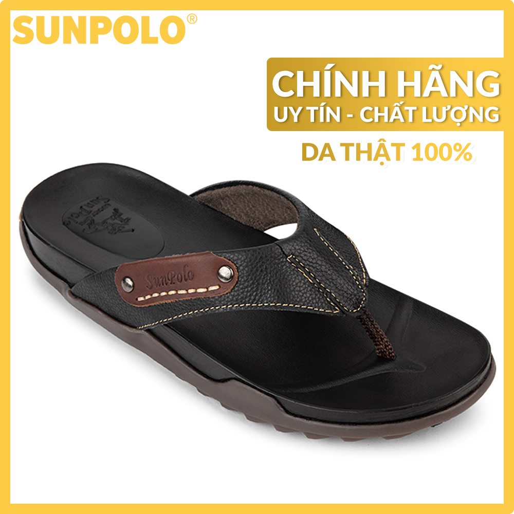 Dép kẹp nam da bò SUNPOLO KEP022 (Đen, Nâu bò)