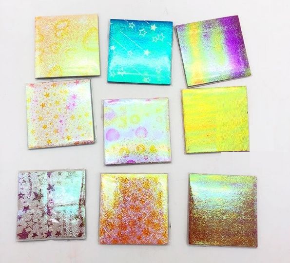 Combo Giấy xếp hạc nhũ ánh kim 7cm x 7cm + Giấy xếp sao