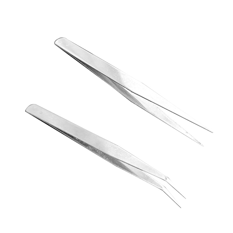 Set of 2 electronic components tweezers (1 curved-1 straight)
