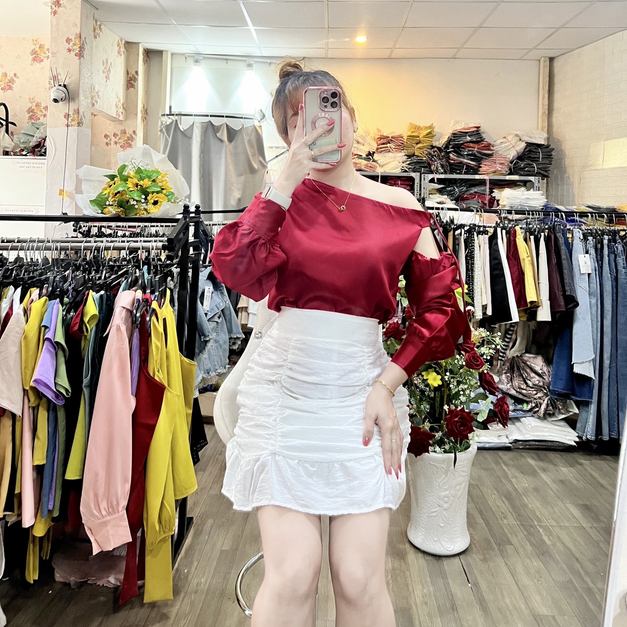 [HCM]HÌNH THẬT 100%- ÁO LỤA TAY DÀI LỆCH VAI NHIỀU SIZE