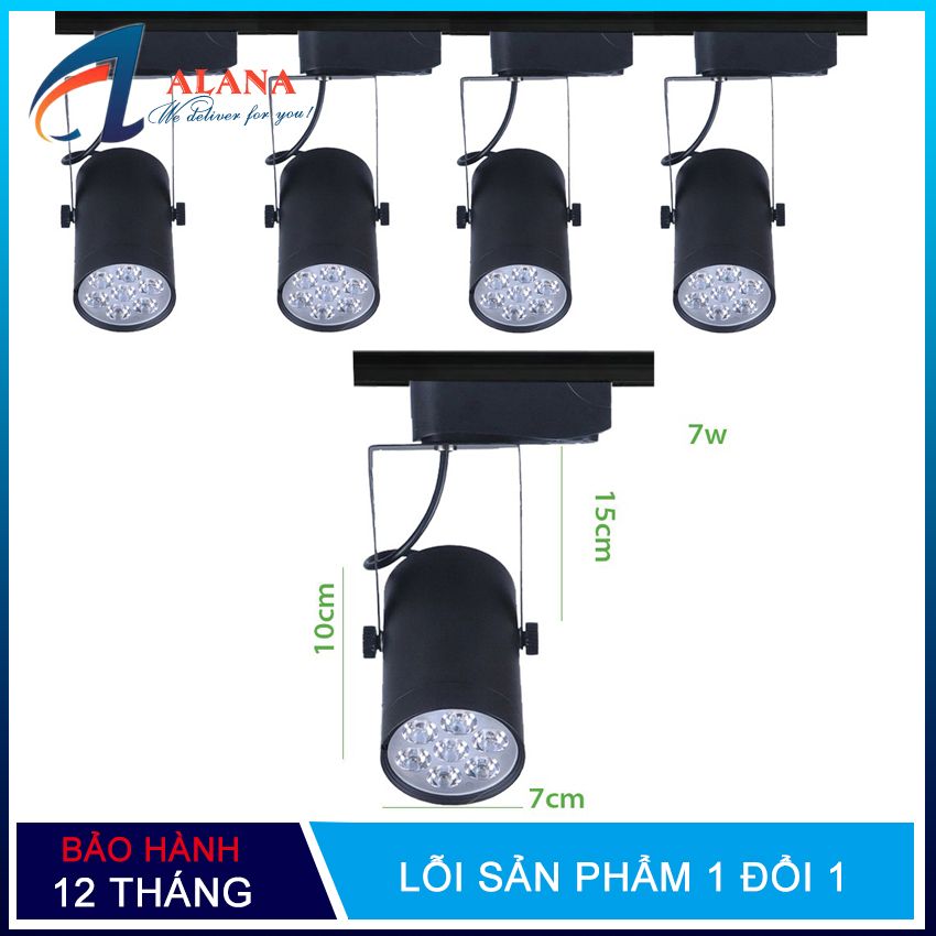 Bộ 5 đèn led rọi ray 7w vỏ đen ánh sáng trắng