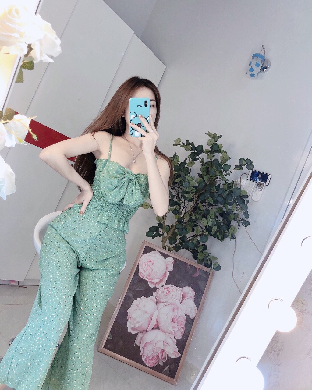 Set thổ cẩm hai dây đính nơ+ ảnh thật