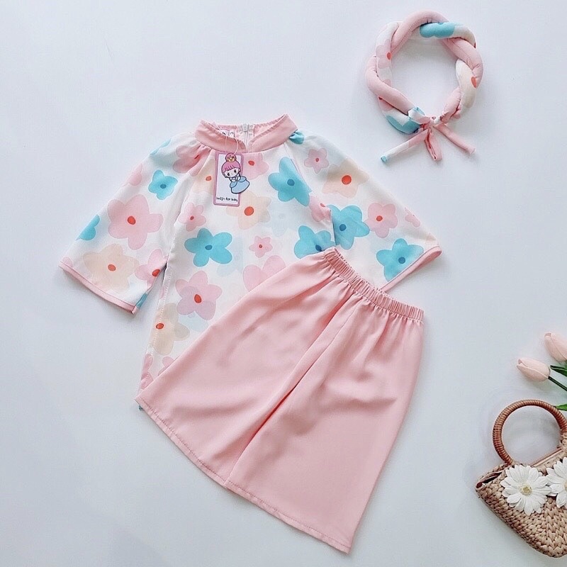 [8-20kg]Áo dài bé gái,Áo dài kèm Mấn Chất Lụa Mango siêu mềm mịn
