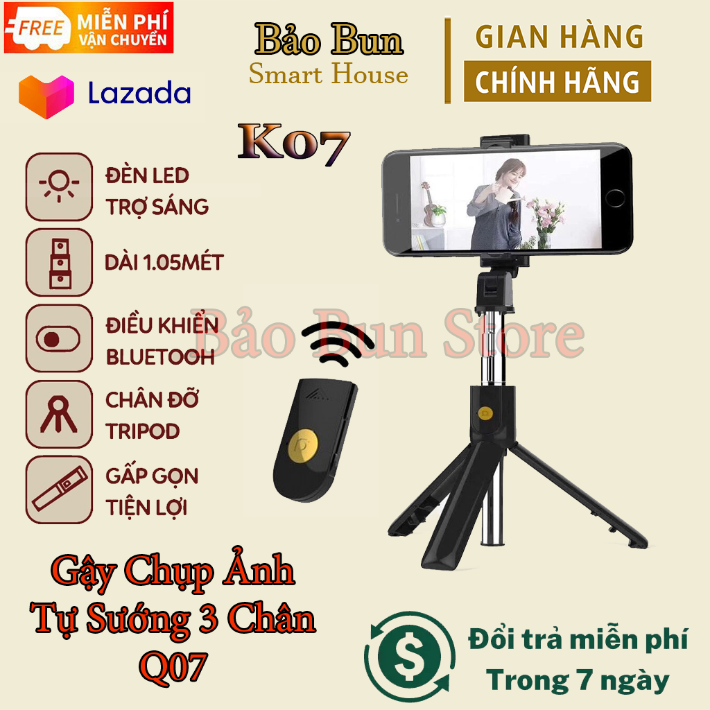 Gậy chụp ảnh tự sướng selfie có đèn kèm remote bluetooth kiêm tripod 3 chân Q07 Digibox