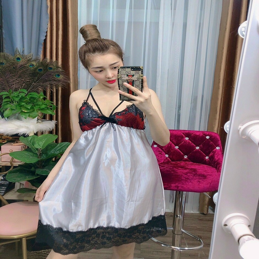 Váy ngủ Hai dây sexy chất phi bóng sang trọng Freesize dưới 58kg