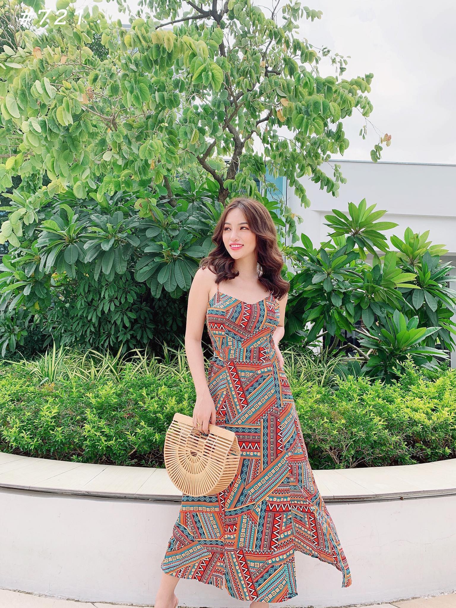 Đầm maxi thổ cẩm đan dây lưng siêu xinh