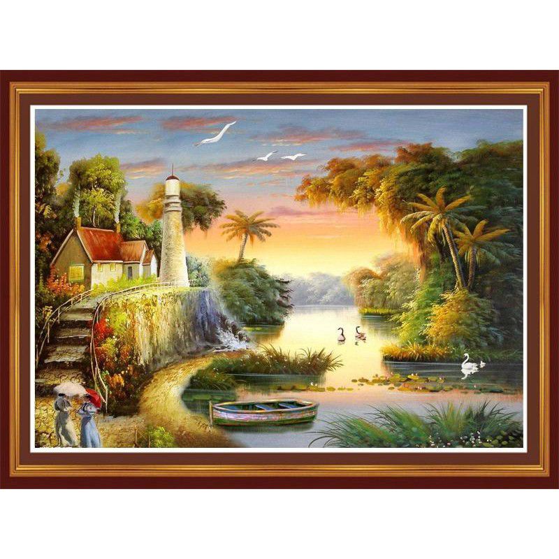 Tranh thêu chữ thập Phong cảnh Bình yên trên dòng sông A744