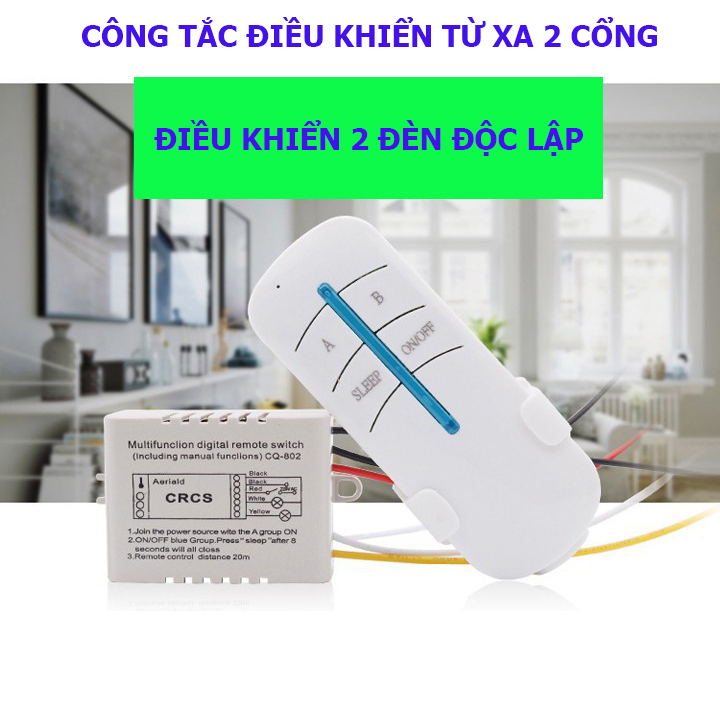 Công tắc đèn điều khiển từ xa 2 cổng xuyên tường không dây điều khiển 2 đèn hoặc 2 hệ thống đèn độc lập -  công tắc điều khiển từ xa 2 kênh