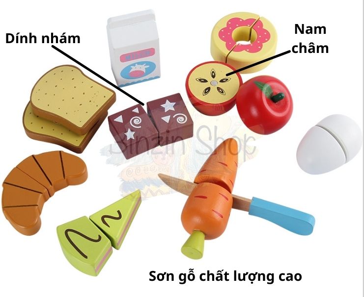 Bộ đồ chơi cắt hoa quả nam châm bằng gỗ