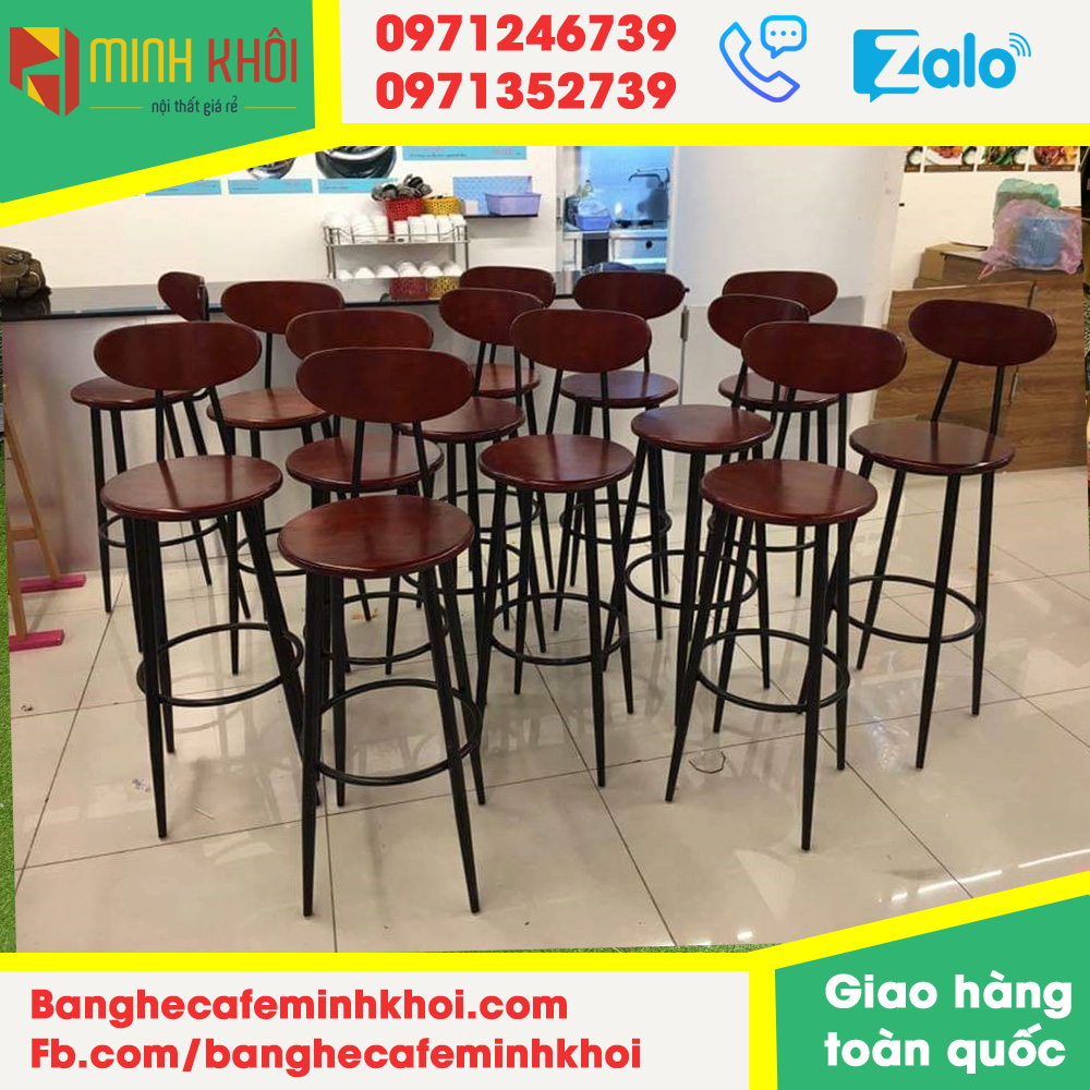Ghế bar cafe chân sắt mặt gỗ giá rẻ
