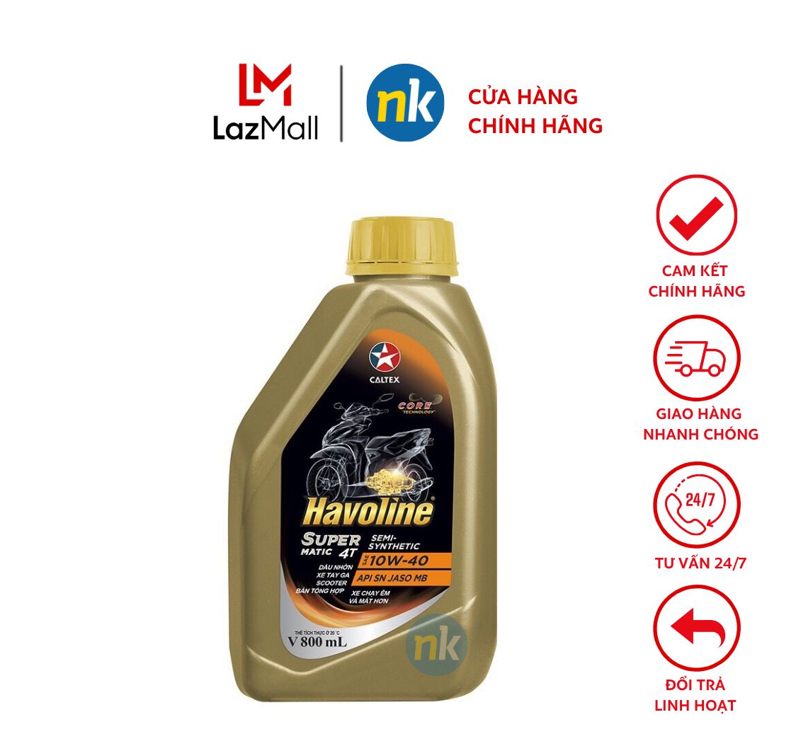 Dầu nhớt xe tay ga cao cấp caltex havoline super matic semi 10w40 800ml sn mb