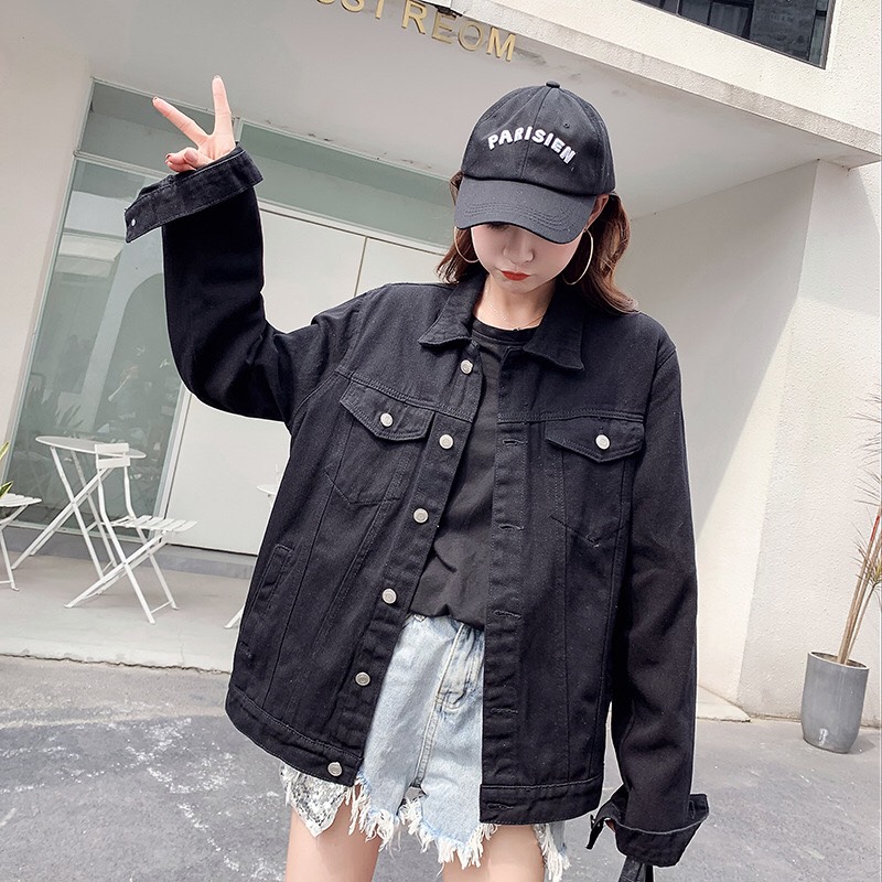 ÁO KHOÁC JEAN NỮ ĐEN TRƠN THỜI TRANG CAO CẤP - MS01
