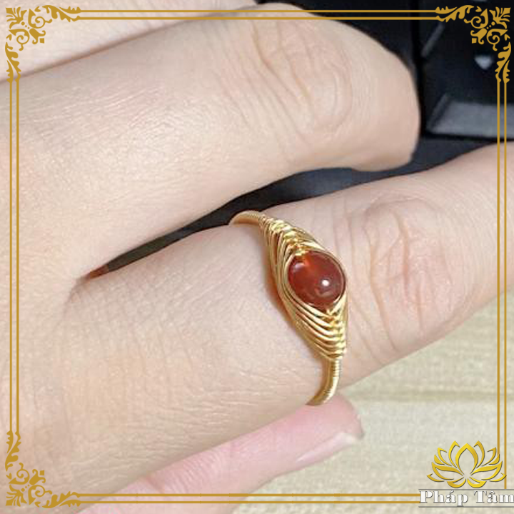 Nhẫn Lụa Handmade 14k Đá Mã Não Đỏ Cao Cấp - Pháp Tâm