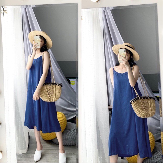 [Mã FASHIONT4WA2 giảm 10K đơn 50K] FEESHIP Váy 2 dây cổ tim đi biển siêu xinh hót hít