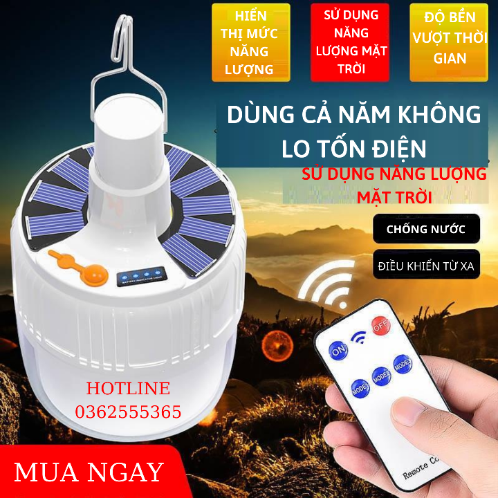 Bóng đèn tích điện năng lượng mặt trời bóng led 100w có điều khiển tích được 6-8h