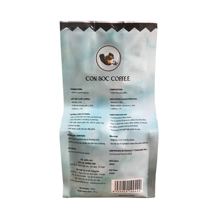 Cà phê Con Sóc Hạt Robusta 200g