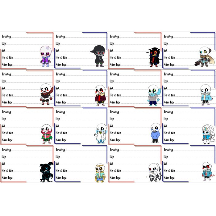 Nhãn vở sans undertale Nhiều  Mẫu