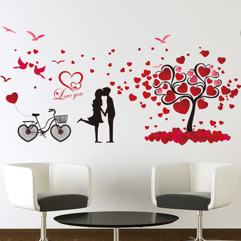 Decal Dán Tường Phòng Ngủ, Phòng Cưới Tranh Tình Nhân Siêu Lãng Mạn - Sticker cắt sẵn, có keo sẵn dễ dán tại nhà
