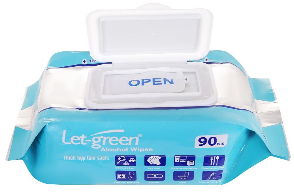 Khăn Ướt Cồn LET-GREEN 90 Miếng/Bao