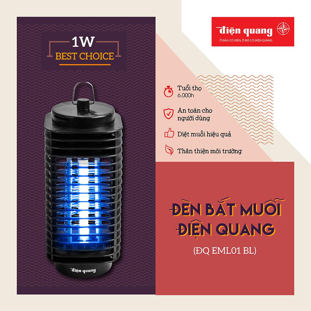 [Tặng bút thử điện - Chính Hãng Điện Quang] Đèn bắt muỗi Điện Quang ĐQ EML01 BL