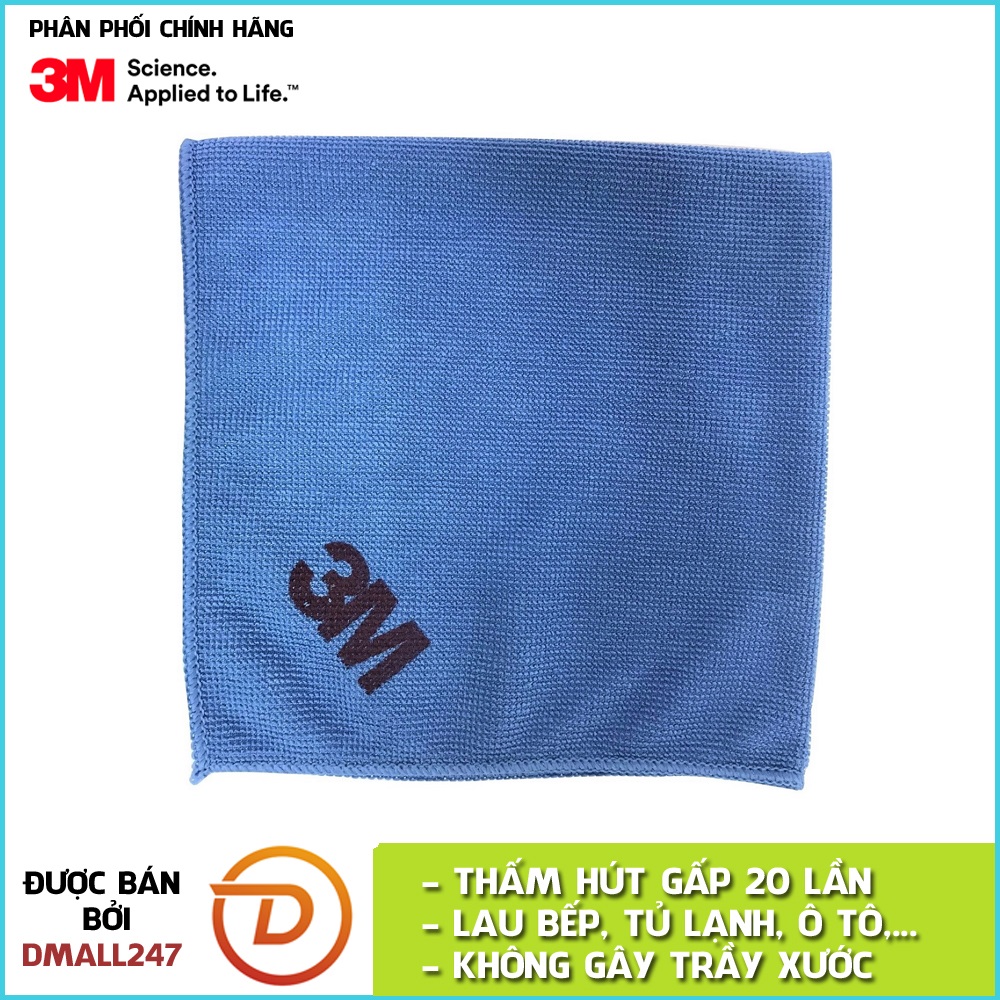 Khăn lau ô tô chuyên dụng chống trầy xước Microfiber 3M 36x36cm SQ21 màu Xanh