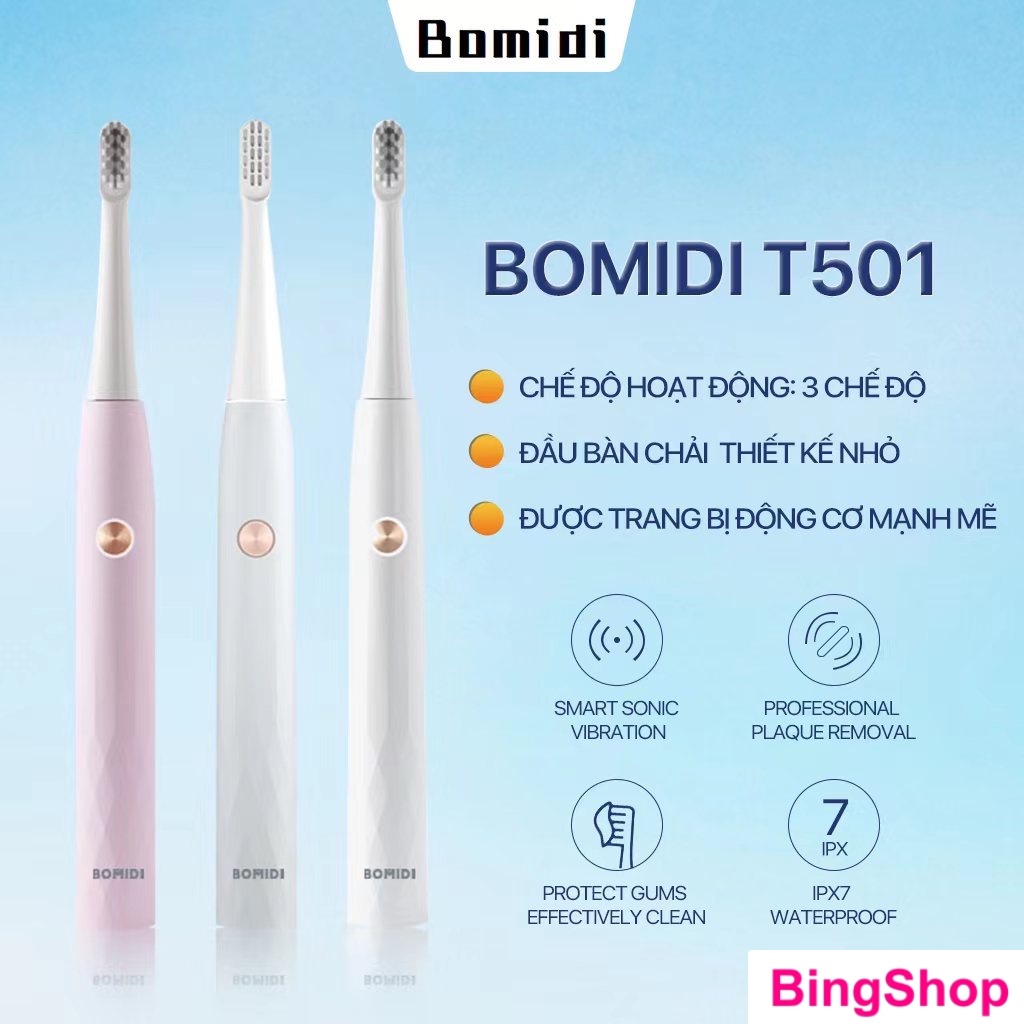 Bàn Chải Điện Bomidi T501 - 3 chế độ Làm sạch ,chống thấm nước cấp IPX7