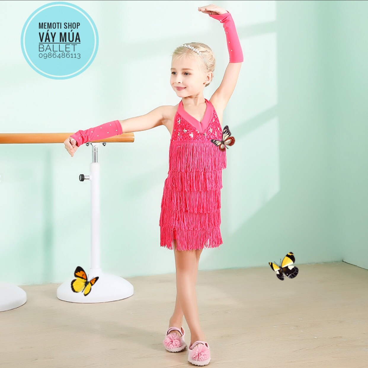Bộ dance khiêu vũ tua rua hồng bé gái