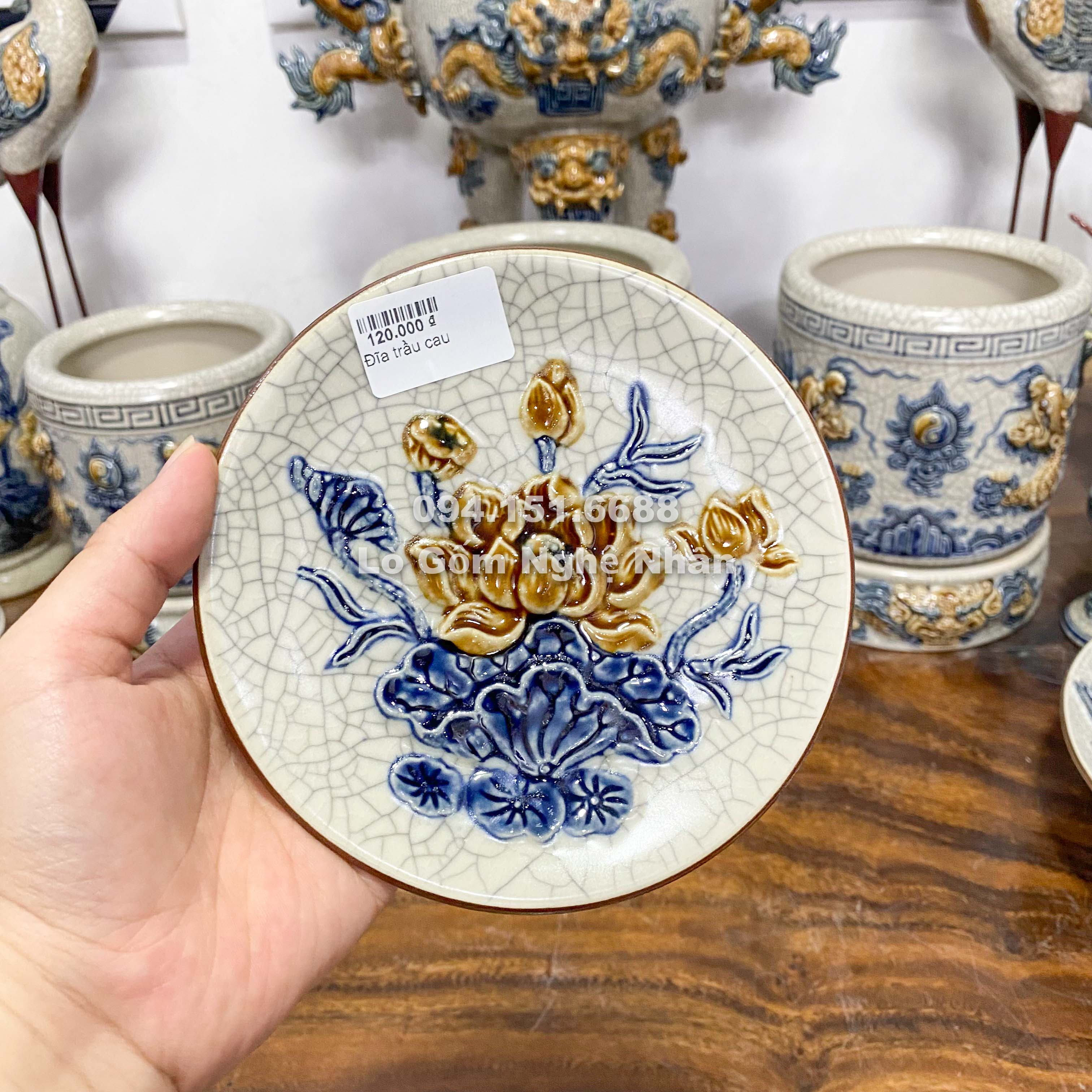 Mâm bồng sen, rồng đĩa đựng trầu cau thờ cúng nhiều cỡ men rạn bát tràng - nghệ nhân chế tác