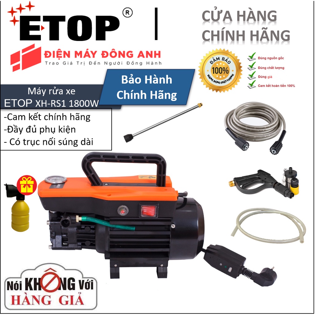 Máy rửa xe | máy rửa xe etop xh-rs1 | công suất 1800w - lõi đồng 100% máy rửa xe mini áp lực cao giá rẻ, máy rửa xe gia đình loại cao áp