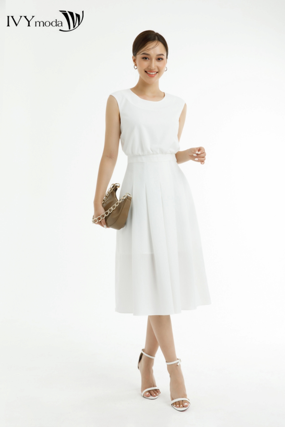 [SINH NHẬT SALE XỊN | VOUCHER GIẢM 100K - MUA 3 GIẢM THÊM 10%] Đầm lụa xòe nhún eo IVY moda MS 48M7573