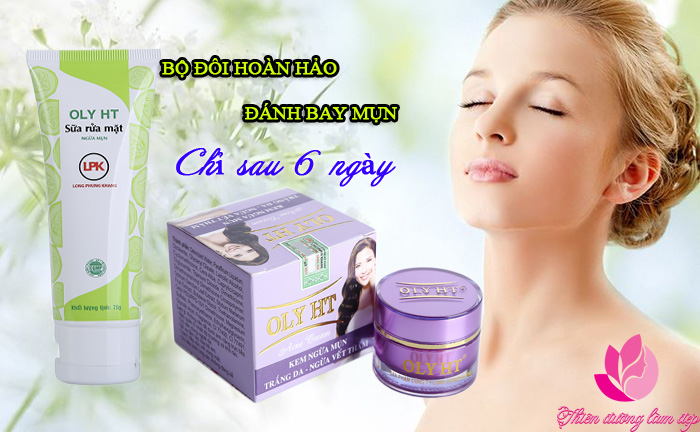 Bộ mỹ phẩm dưỡng da - kem mụn + sữa rửa mặt cho da dầu mụn OLY HT