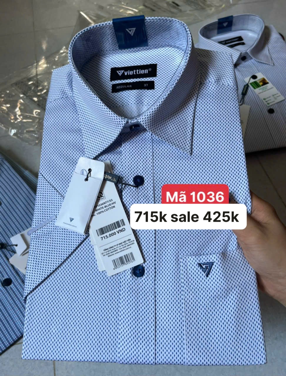 Áo sơ mi việt tiến ngắn tay giá mác 715k sale 425k