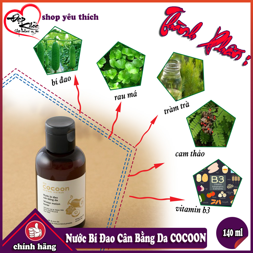 Nước Bí Đao Cân Bằng Da COCOON 140ml ( giảm dầu và mụn ẩn )
