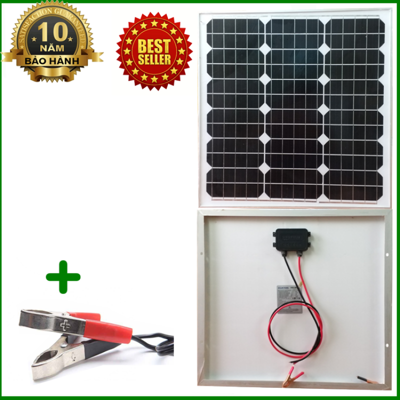 Tấm Pin năng lượng mặt trời đơn tinh thể Mono 30W tặng kèm kẹp bình acquy