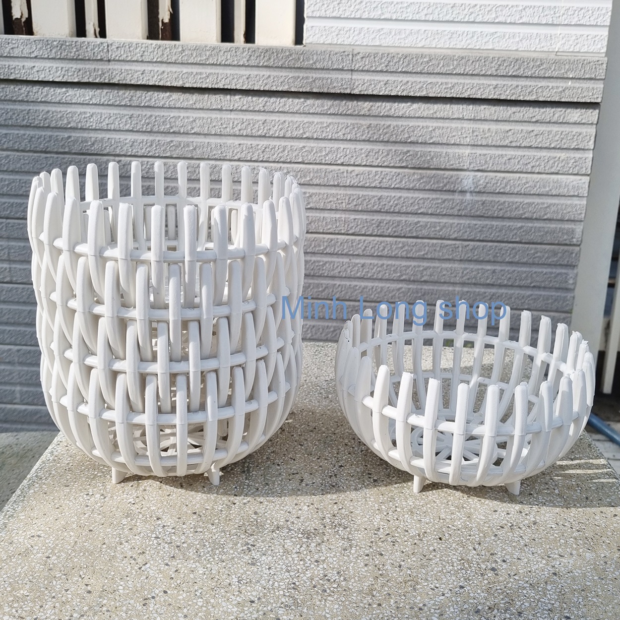 [HCM]Bộ 5 chậu trồng lan bầu nhựa dày giả gỗ 21x11cm (chọn trắng/nâu)