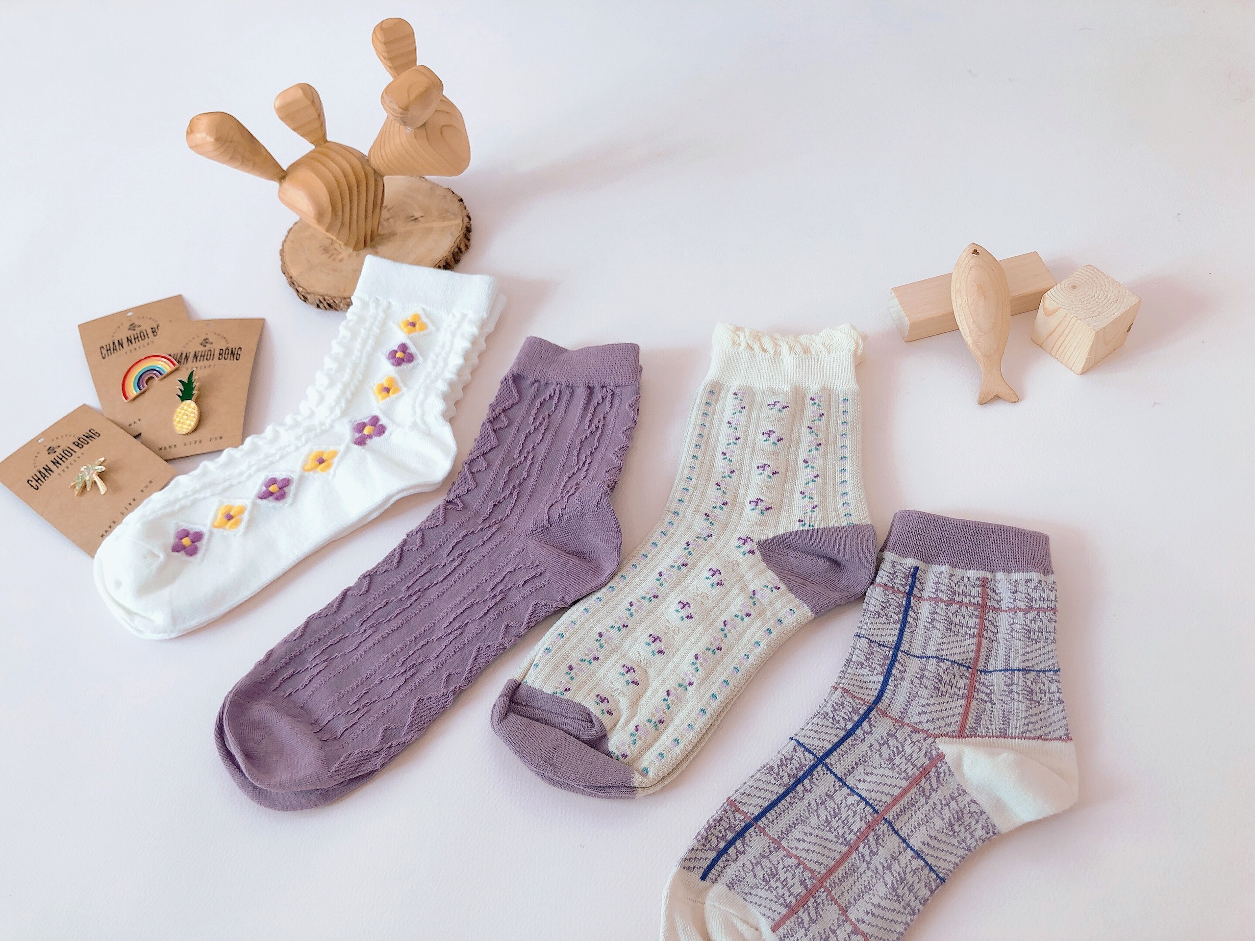 Combo hộp cupcake quà tặng 4 đôi vớ tím pastel (inbox shop chọn màu)