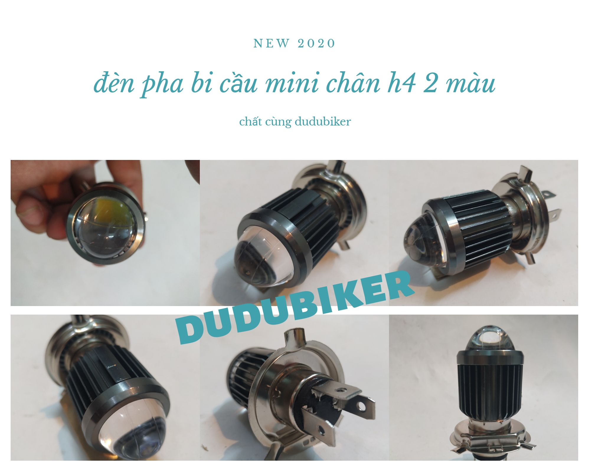 Bóng led H4 tích hợp bi cầu mini có cos vàng - pha trắng