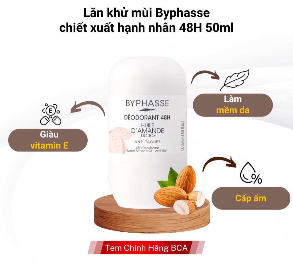 ( Chính hãng) Lăn Khử Mùi Byphasse Deodorant 48h Roll On 50ml