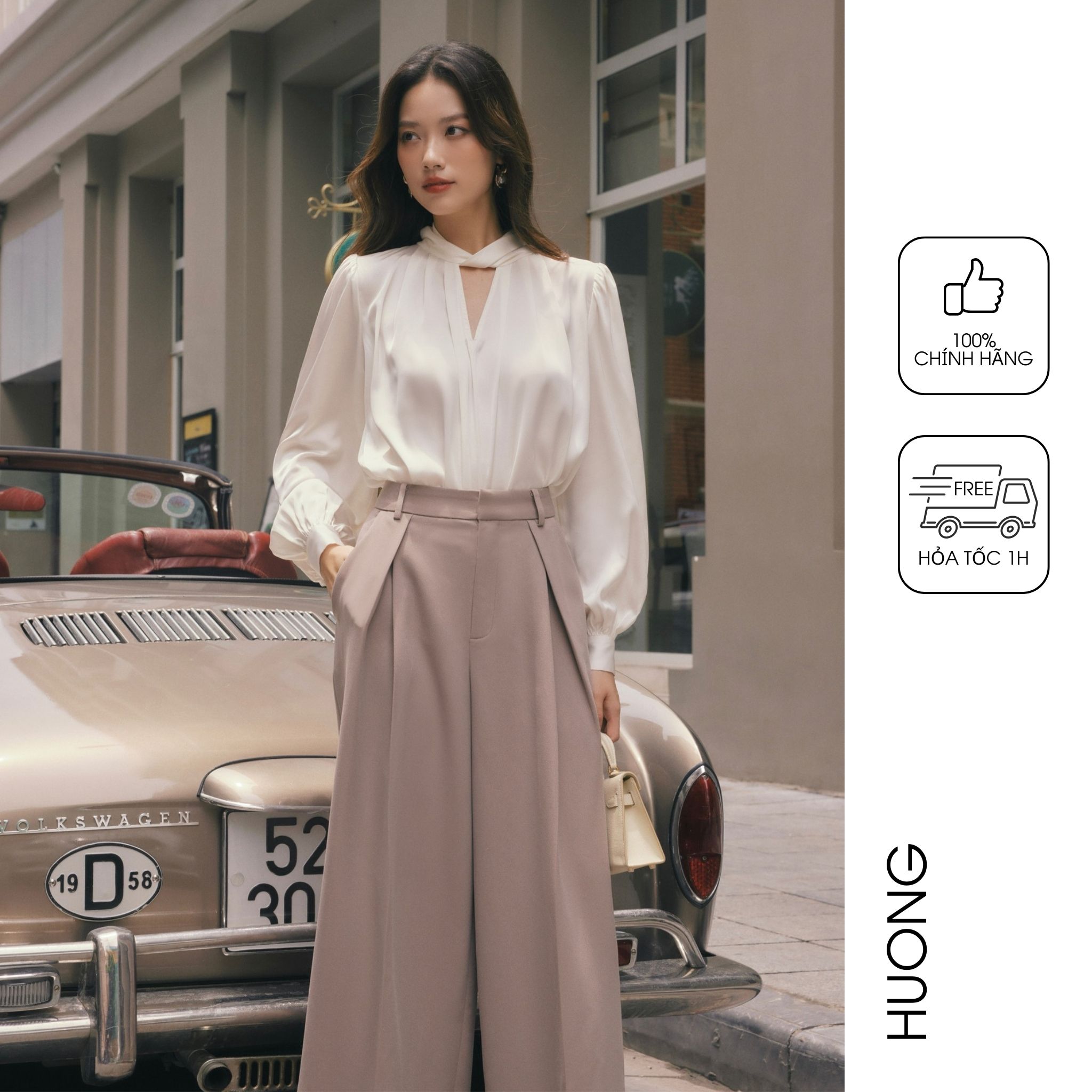 Áo sơ mi lụa cổ v huong boutique bssm23