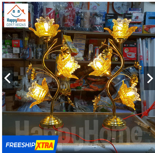 ĐÈN THỜ HOA SEN THUỶ TINH 40cm -50cm ( 1 Đôi)