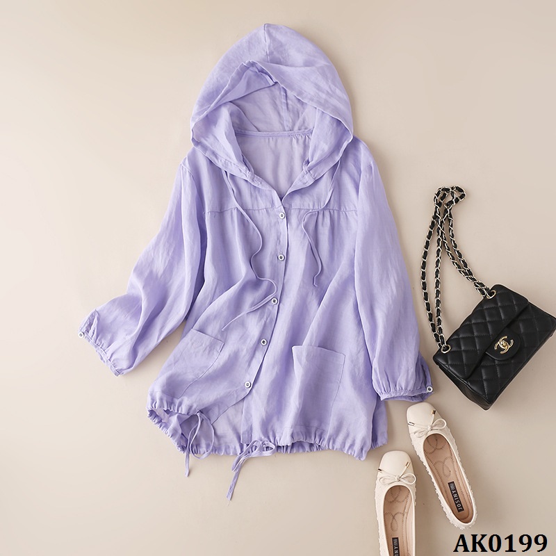 [HCM]AK0199-Áo Khoác Đi Nắng Linen Có Nón