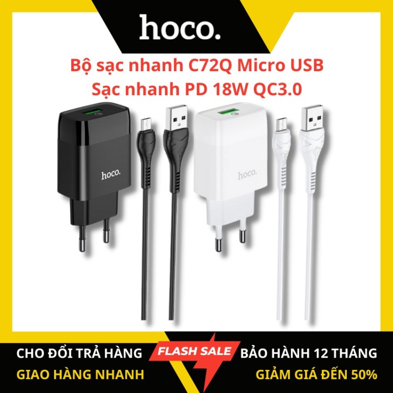 [Chính hãng HOCO] Bộ sạc nhanh Hoco C72Q cổng Micro USB sạc nhanh cho android PD 18W QC 3.0 dây dài 1m tương thích với nhiều thiết bị điện thoại Samsung/Xiaomi/Oppo - KAMTrading