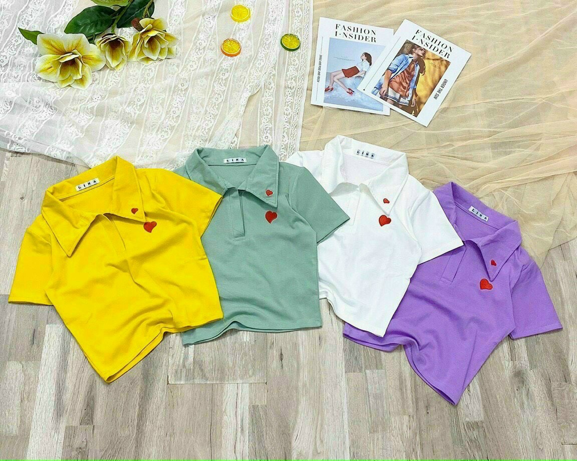 Áo borip croptop cổ bẻ thêu hình trái tim ngọt ngào TTSLA0394