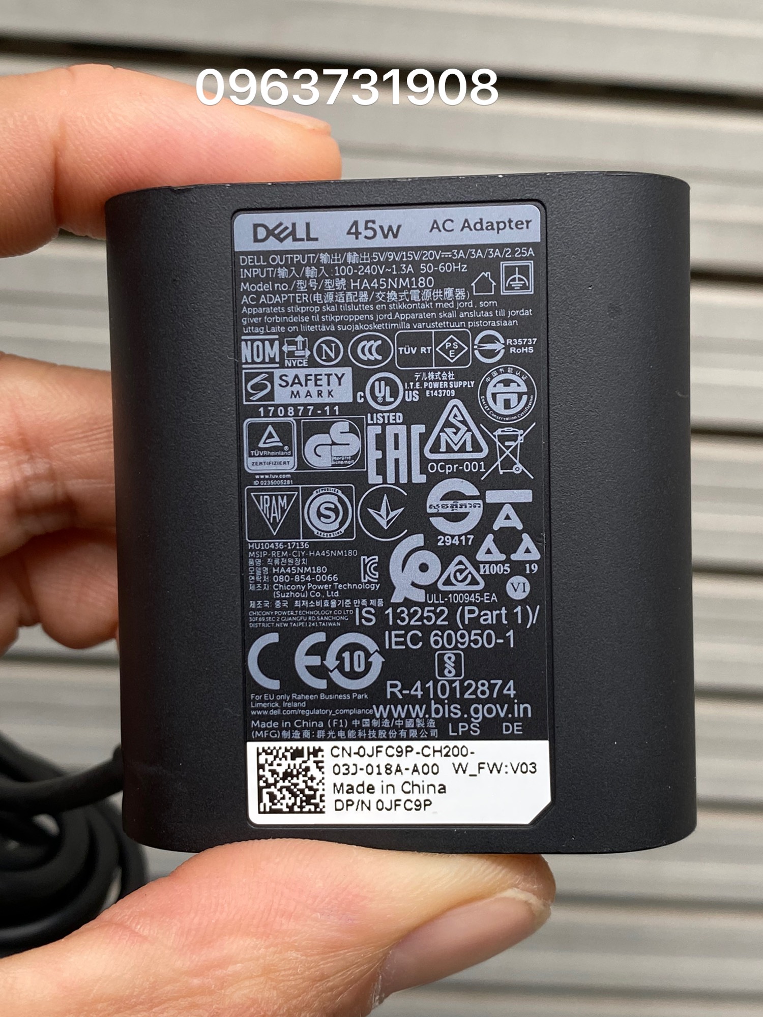 Adapter sạc pin cho laptop Dell XPS 13 9350,9360 45w USB-C model HA45NM180