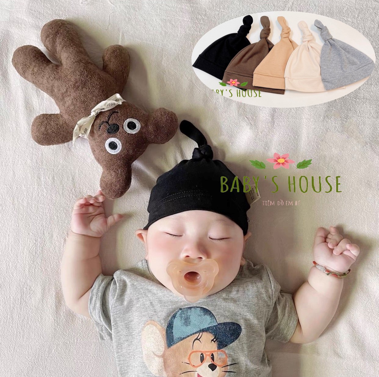 Mũ nón cotton thắt nút đáng yêu cho bé 0-12m MD25 - Baby s House