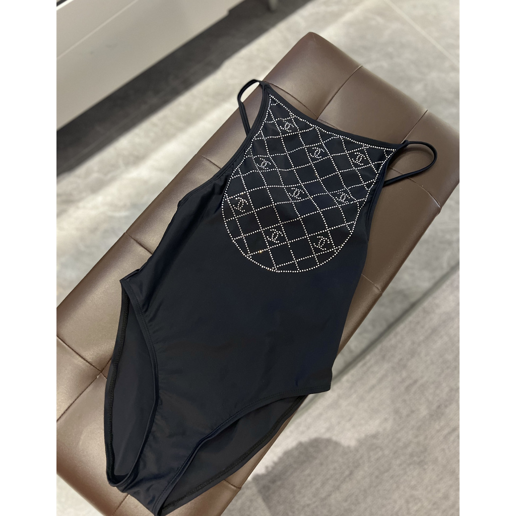 ⋌áo tắm co giãn jersey & strass đen & bạc
