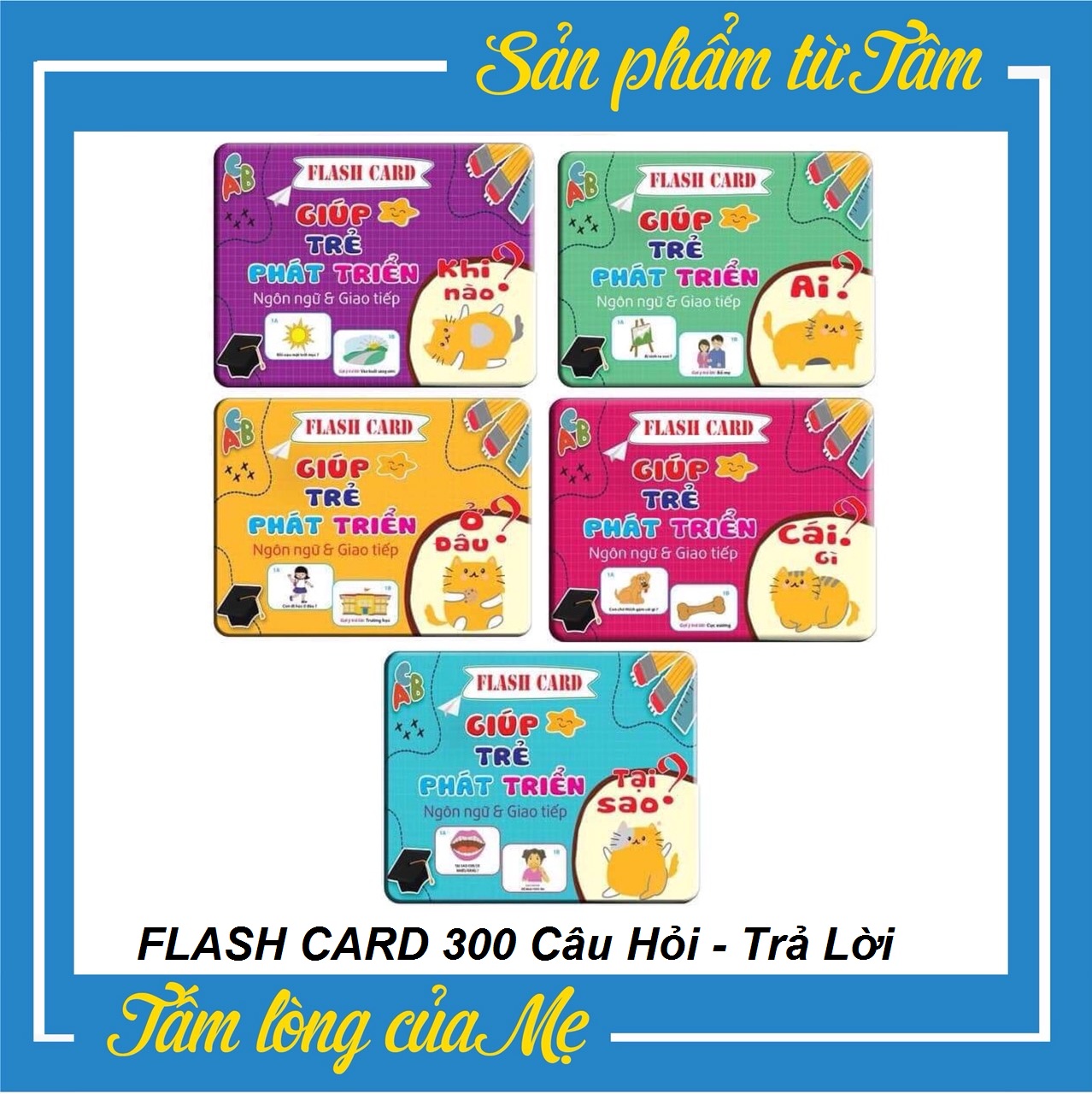 Bộ thẻ học cỡ to giúp trẻ phát triển tư duy, ngôn ngữ và giao tiếp trọn bộ 300 câu hỏi và trả lời Hibaby Plus