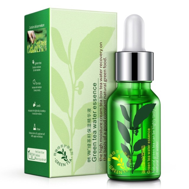 SERUM TRÀ XANH GIẢM MỤN THÂM DƯỠNG TRẮNG DA GREEN TEA WATER ESSENCE ROREC chống oxy hóa cực mạnh giúp làm sạch và thông thoáng các lỗ chân lông