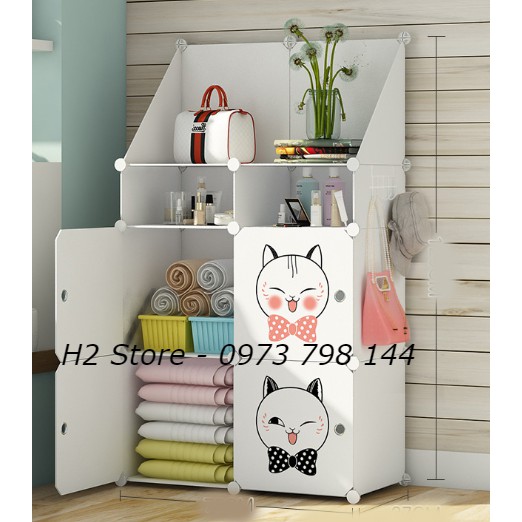 TỦ NHỰA LẮP GHÉP 4 Ô + 2 Ô NHỎ + 2 KỆ VÁCH TRẮNG ĐỤC ĐỂ ĐỒ ĐA NĂNG THÔNG MINH CHO BÉ sâu 47cm