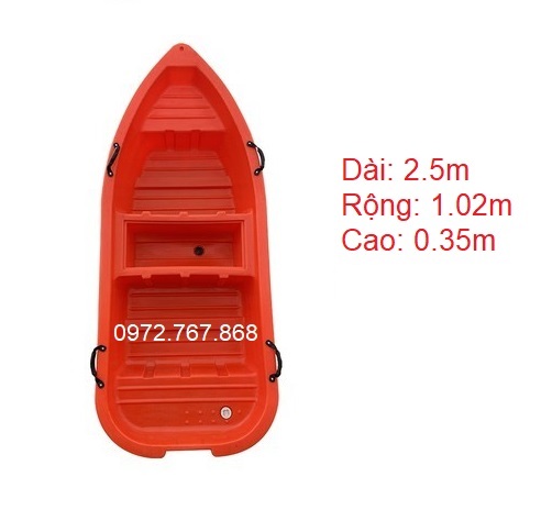 Thuyền Nhựa PE 2 Lớp, Dài 2.5m, Rộng 1.02m, Cao 0.35m VUI LÒNG ĐỌC MÔ TẢ